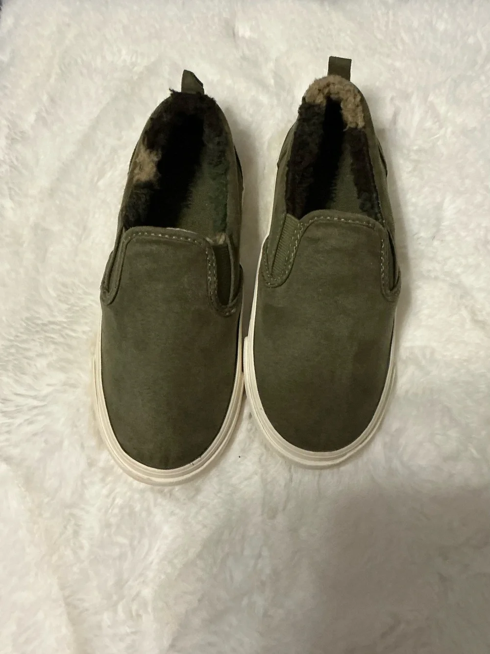 Old Navy Olive Green Slip-On Kids Sneakers with Shearling Lining